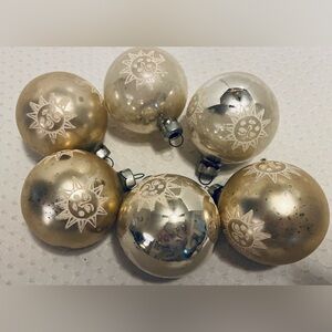 Vintage Mica Mercury Stenciled Sun Design Christmas Ornaments (6)
